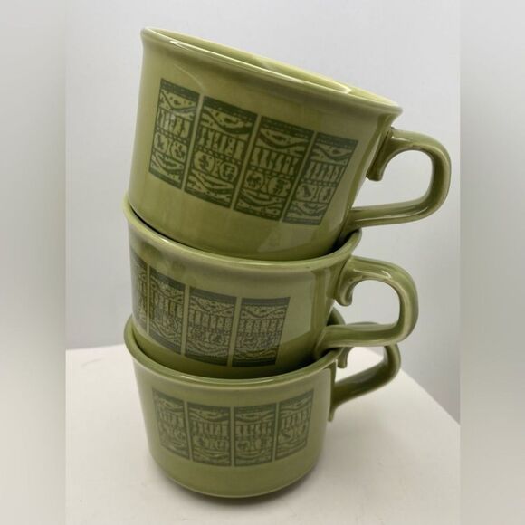 Vintage -Taylor Smith Taylor - Oasis Green Pattern - Set of 3 Cups - Picture 1 of 7